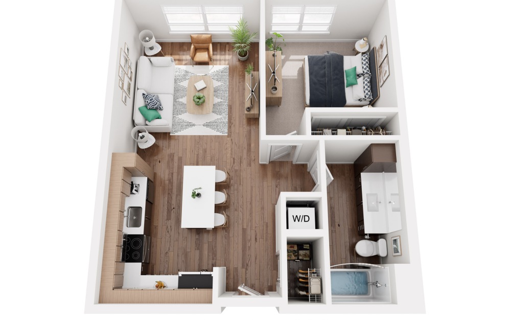 A2 - 1 bedroom floorplan layout with 1 bathroom and 638 - 861 square feet