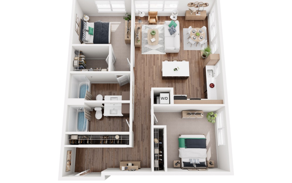 B1 - 2 bedroom floorplan layout with 2 bathrooms and 797 - 1336 square feet