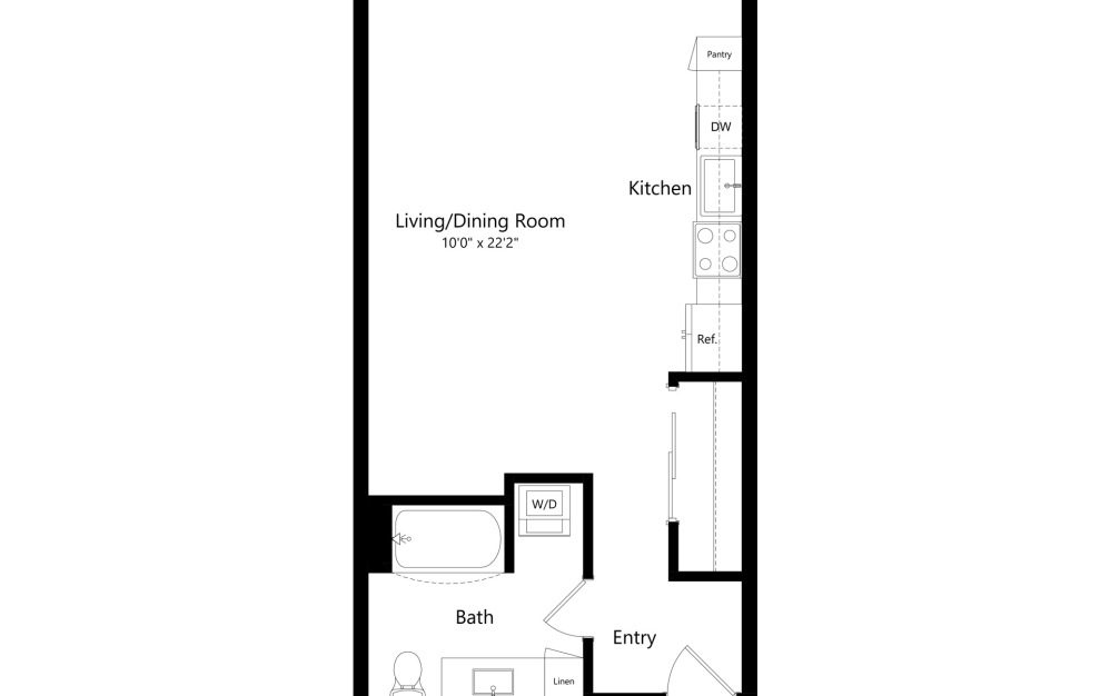 S1 - Studio floorplan layout with 1 bathroom and 495 - 592 square feet (2D)